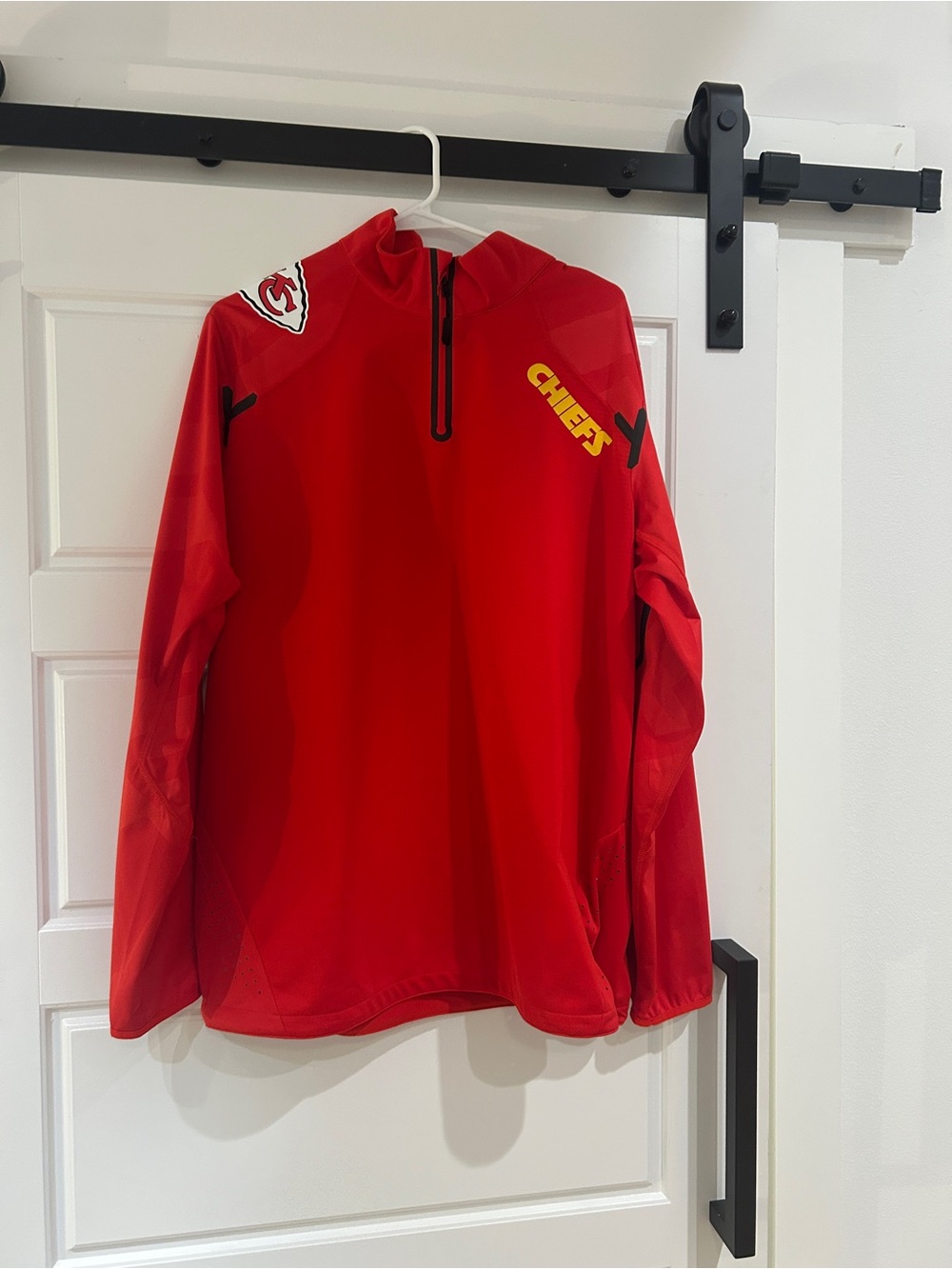 Kansas City Chiefs Red Men Half-Zip Pullover Jacket. ON Field
